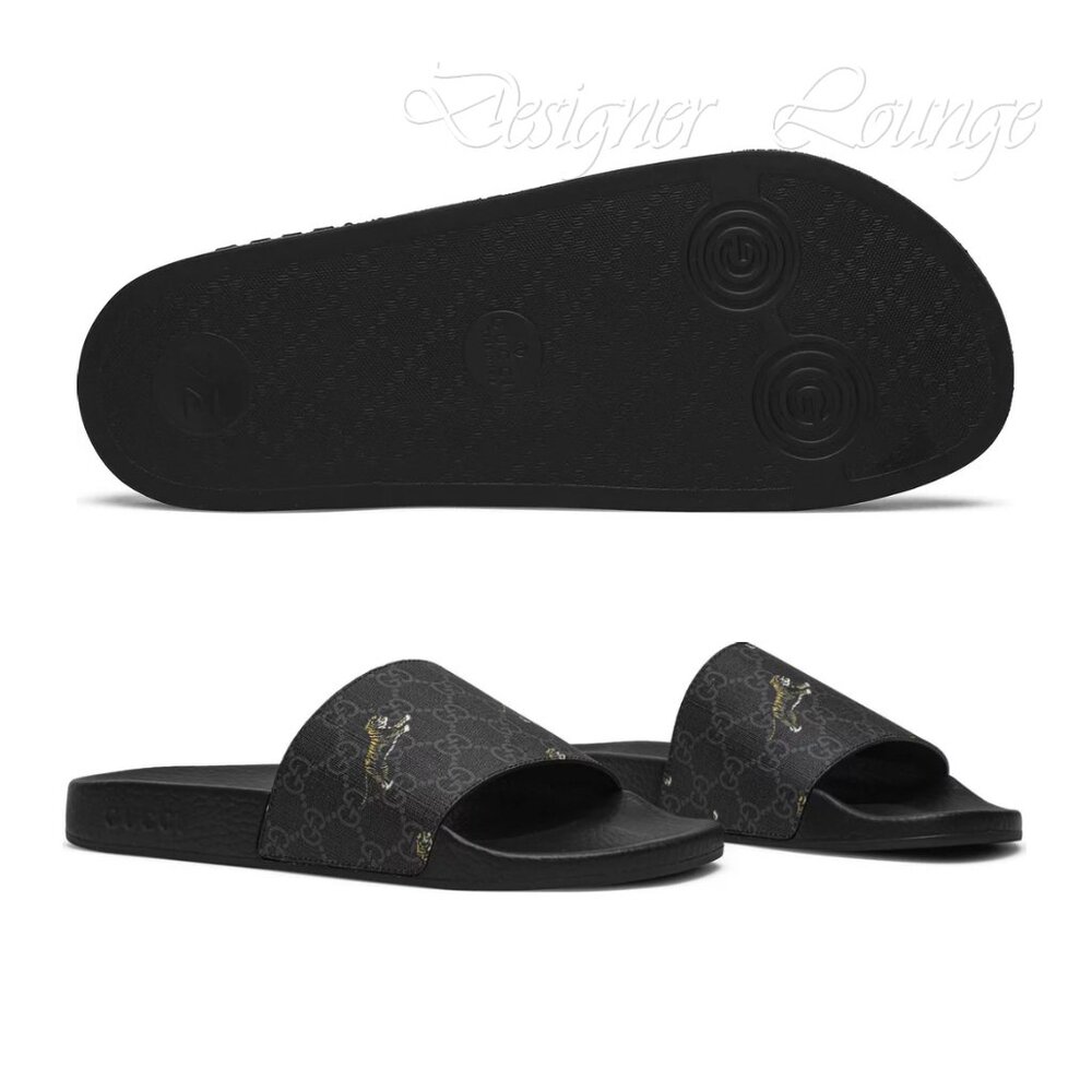 SOLD! NEW GUCCI Men's GG Supreme Tiger Print Black Slides Sandals 7 G / US 7.5 - Picture 9 of 11